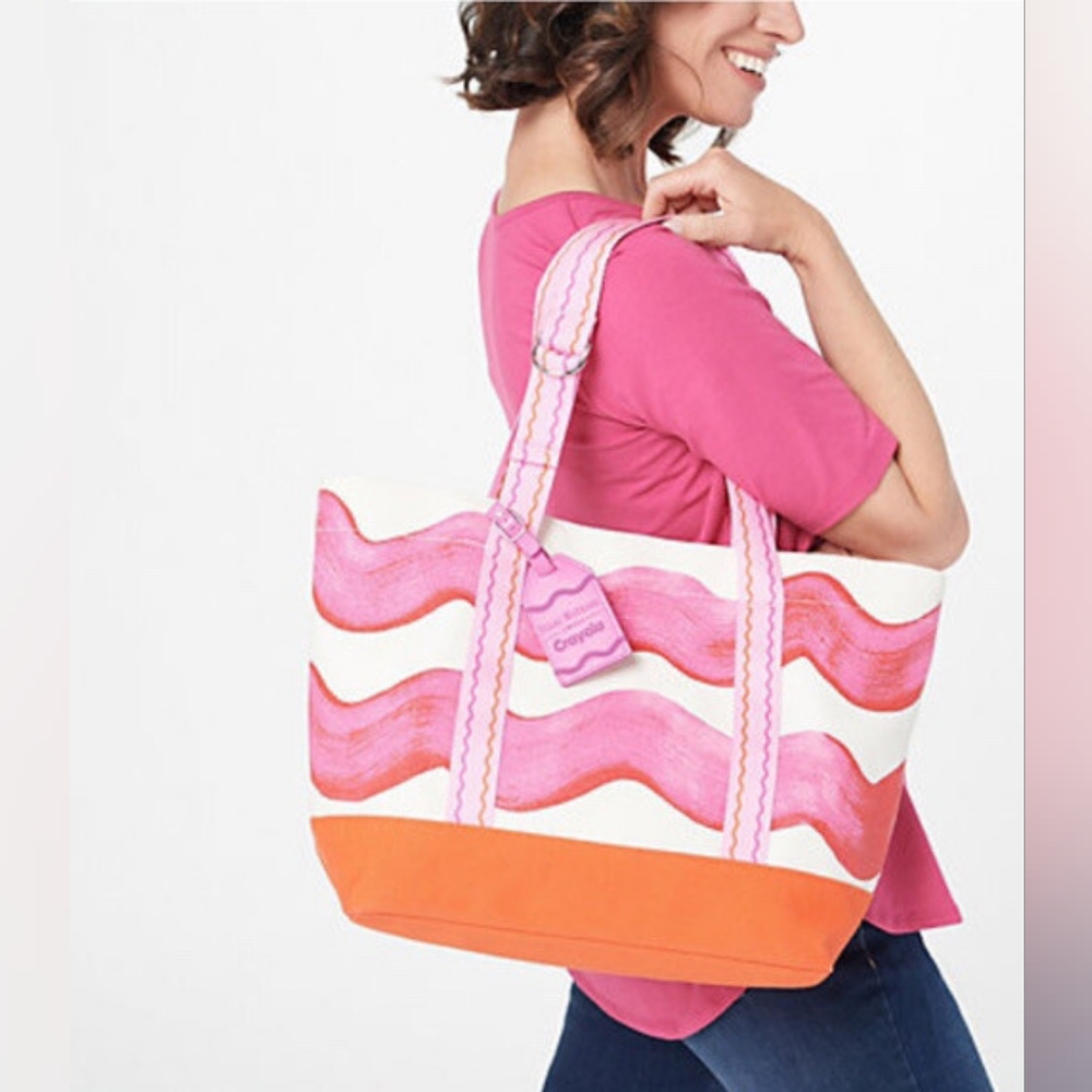 Isaac Mizrahi X Crayola Vibrant Pink and Orange Tote Bag - Picture 2 of 9